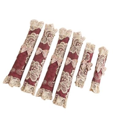 Imagem de YUEZODU Capa de maçaneta para geladeira de porta dupla, bordado de renda europeia, 6 pares, proteção à prova de poeira (vinho vermelho)