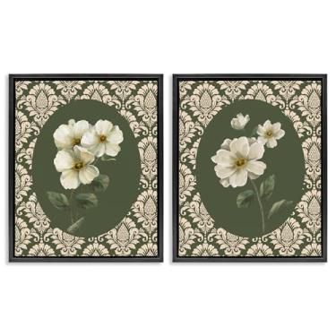 Imagem de Stupell Industries Fancy Lace White Florals 2 peças preto emoldurado conjunto de lona flutuante, design por Nan, 30 x 25