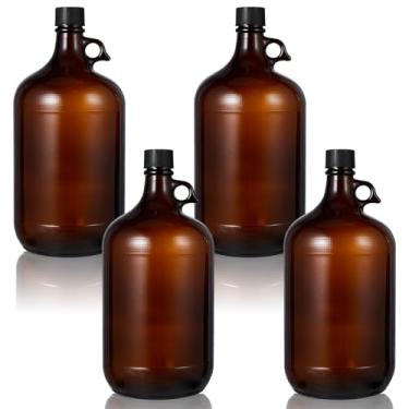 Imagem de Maxdot 4 frascos de vidro de 1 galão, garrafa de fermentação âmbar de 3,628 g com tampa de vedação, garrafa de água com alça jarros grandes de vidro âmbar à prova de luz para vinho, cerveja, kombucha