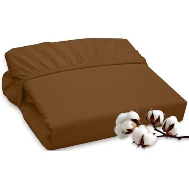 Imagem de ROYALE LINENS Lençol com elástico California King 300 fios 100% algodão penteado longo – lençol de baixo com bolso profundo super macio – lençol com elástico (Cal King, chocolate)