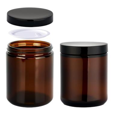 Imagem de Potes de vidro âmbar Hoa Kinh de 227 g com tampas – Pacote com 2 recipientes herméticos vazios para fabricação de velas, cosméticos, especiarias, artesanato, alimentos – recarregáveis, proteção UV