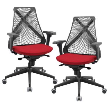 Imagem de Kit 02 Cadeiras De Escritório Giratória Presidente Unix P03 Tela Cinza Crepe Vermelho - Lyam Decor