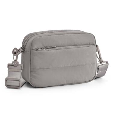 Imagem de Gitus Bolsas transversais para mulheres, pequena bolsa de ombro inchada, bolsa transversal de viagem com compartimento para cartões e alça ajustável, Cinza, Small
