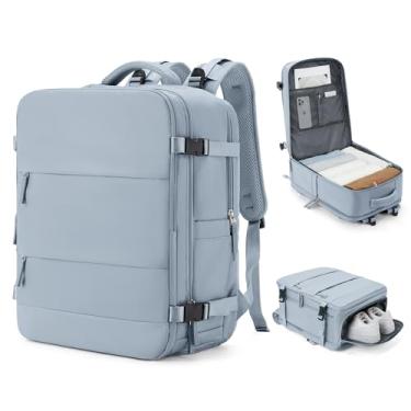 Imagem de coowoz Mochila de viagem grande para mulheres e homens, mochila de mão, mochila de caminhada, impermeável, para esportes ao ar livre, Cinza, azul, 30L, Viagens