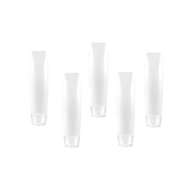 Imagem de 5 frascos de viagem brancos de 28,3 g recipientes vazios de pasta de dente recarregáveis, recipientes pequenos, dispensadores de compressão de tamanho pequeno, recipientes recarregáveis, dispensadores