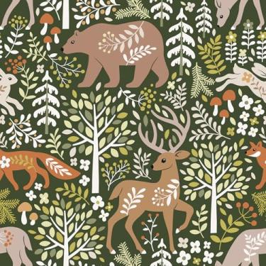 Imagem de VaryStyle Papel de parede verde floresta árvore animal descascar e colar papel de parede vintage floral para prateleira de armário adesivo adesivo removível em papel de parede para quarto de berçário