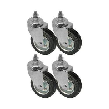 Imagem de Kit 4 un roda rodízio giratório rosca borracha maciça 5 pol - AJAX