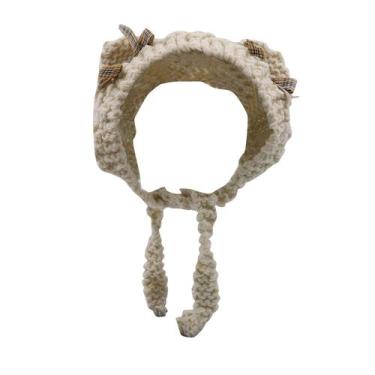 Imagem de Gorro feminino MOSSTYUS, crochê, tricotado, orelhas de gato, bege