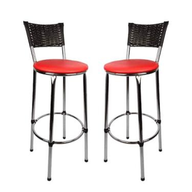 Imagem de KIT 2 Banquetas Alta Cromada Junco PRETO Cozinha Balcão Bancada - ESPA