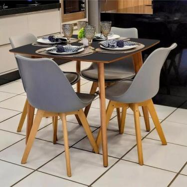 Imagem de Mesa De Jantar Quadrada Especial 4 Lugares 90cm Em Madeira - Dina Pret