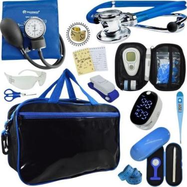 Imagem de Kit Bolsa Cores Aparelho de Pressao Esfigmomanometro Estetoscópio Medi