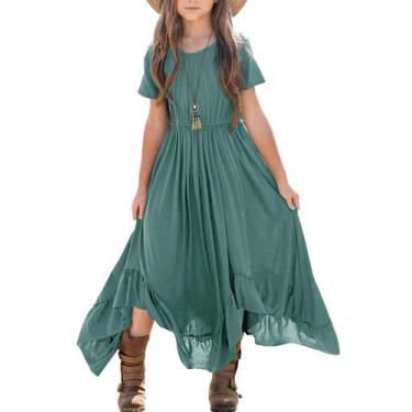 Imagem de Vestido maxi feminino de manga curta Flowy Boho Summer Green 11Y - Mar