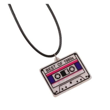Imagem de XAM Colar com pingente de acrílico com fita cassete com glitter retrô - Joias coloridas inspiradas nos anos 80 para festas e uso diário, Acrílico, Sem Pedra Preciosa