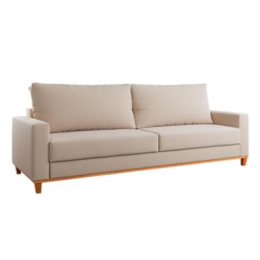 Imagem de Sofá 4 Lugares em Linho 220cm - Estrutura em Madeira Maciça, Assento D23 e 180kg de Capacidade para Sala de Jantar (Bege)