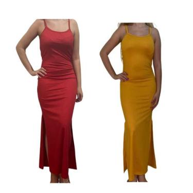 Imagem de KIT C/2 Vestidos Longo Canelado com Fenda - Emporio J, Vermelho, Mosta