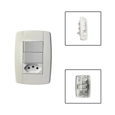 Imagem de Interruptor 2 Teclas Com Tomada 3 Pinos 10A 250V 4x2 Branco - Ilumi