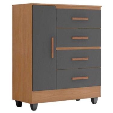 Imagem de Cômoda Lite 4 Gavetas 01 Porta Nature Cinza  Móveis Leão