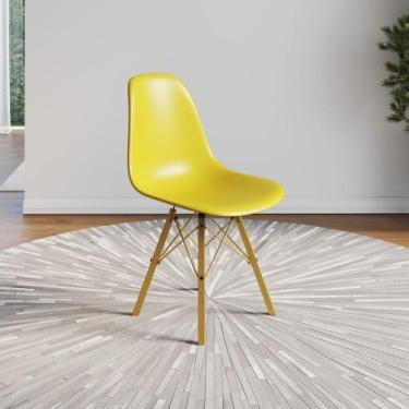 Imagem de Cadeira Eames Estilo Moderno em Ferro Dourado com Assento Amarelo - CA