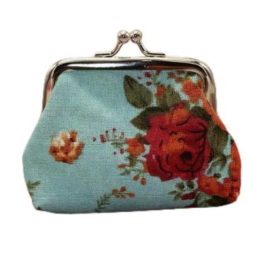 Imagem de Mini porta-moedas de lona para mulheres, bolsa pequena para uso diário, viagens, compras, chaves, cartões e dinheiro, Azul