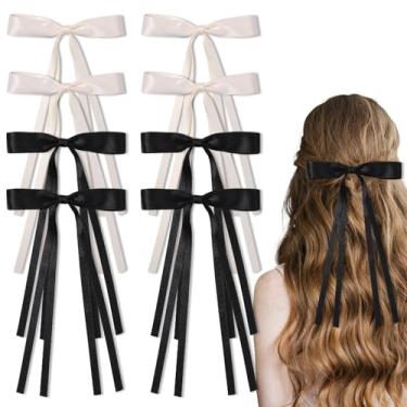 Imagem de 8 peças de grampos de cabelo com laço de fita para, presilhas de laço de borla de cauda longa para mulheres, elegante e doce clipe de bico de pato, acessórios de estilo de cabelo para adolescentes com