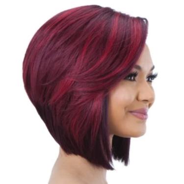 Imagem de Perucas curtas com corte Pixie Bob para mulheres negras, peruca vermelha borgonha ombré com franja lateral em camadas, peruca sintética bordô, com aparência natural para uso diário em festas (vinho tinto)