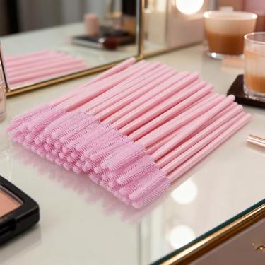Imagem de 100 pincéis descartáveis descartáveis de silicone para rímel, varinhas, aplicador, pincel de sobrancelha, kit de ferramentas de maquiagem, rosa