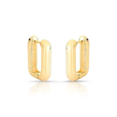 Imagem de Guymy Brinco Retangular Folheado a Ouro 18K, Minimalista, com Zircônias, Design Moderno, Fecho Click, Garantia de 1 Ano