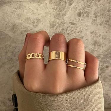 Imagem de Anéis de prata para mulheres, alianças de casamento de ouro para homens, conjunto de anéis rosados com junta grossa, joia ajustável, presente para ele e ela