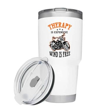 Imagem de Panvola Therapy Is Expensive Wind Is Free Presentes de motocicleta com isolamento a vácuo Copos de motociclista presente para pai marido namorado tio caneca de viagem (branca, 850 g)