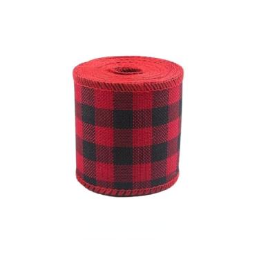 Imagem de Conjunto de fita de embrulho de presente de Natal com fio de serapilheira para artesanato doméstico, decoração de árvores, embrulho de presente, projetos de Natal DIY xadrez e estampas festivas