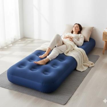 Imagem de Colchão Inflável Solteiro Liso Azul 191x73x22cm – Confortável, Resistente e Portátil para Camping, Viagens e Uso Doméstico