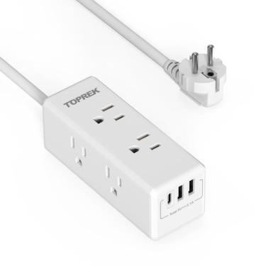 Imagem de Adaptador de tomada de viagem europeu Power Strip TOPREK com USB C