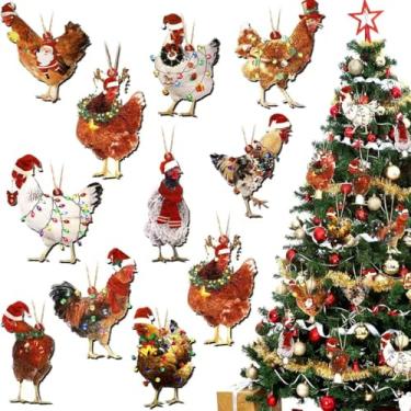 Imagem de Conjunto de 20 enfeites engraçados de galinha de Natal, cachecol, decoração de galinha, enfeites de galinha para árvore de Natal, enfeites de Natal pendurados ao ar livre