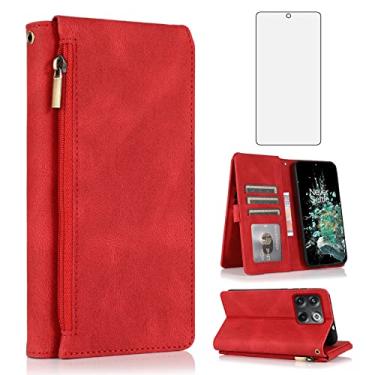 Imagem de Asuwish Compatível com OnePlus 10T 5G/One Plus Ace Pro, carteira protetora de tela e zíper retrô de couro, suporte para cartão, acessórios para celular On 1Plus 1 + Plus10T 1+ AcePro Red