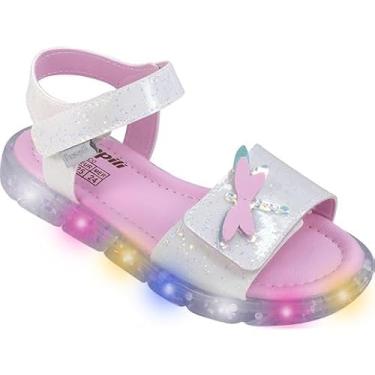 Imagem de Pampili, Sandália Infantil Menina, Lulli LED, Branco/Rosa Danone, Tamanho 30, Casual, Glitter, Velcro Duplo, Palmilha Macia, Com Luzes LED Coloridas