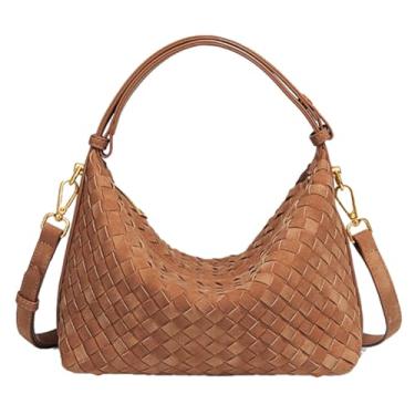 Imagem de Bolsa feminina de camurça, bolsa de ombro, retrô, transversal, bolsa de mão de embreagem de tecido despojado, bolsa crescente, Marrom, Free