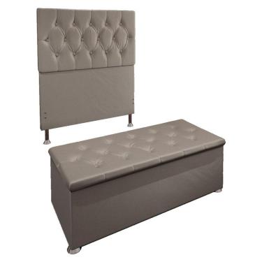 Imagem de Kit Cabeceira e Calçadeira Baú Solteiro 0,90m Suede Bege