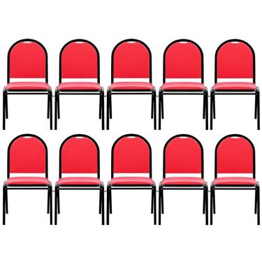 Imagem de Kit 10 Cadeiras Hoteleiras Auditório Empilhável Sintético M23 Vermelho - Mpozenato