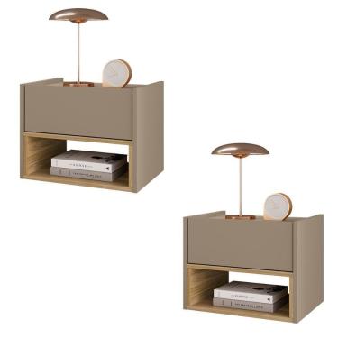 Imagem de Conjunto De Mesa Cabeceira Quarto Florença Suspensa 1 Gaveta Fendi Hanover