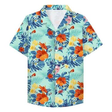 Imagem de Camisa Sangtree Hawaiian de manga curta floral para homens - azul