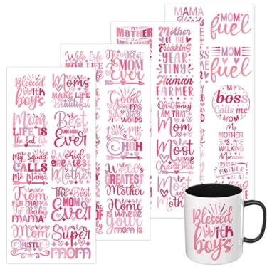 Imagem de Elewins 4 peças/conjunto de papel de transferência autoadesivo UV DTF Dia das Mães para garrafas de água, laptops e geladeira DIY artesanato de alta viscosidade UV DTF papel de transferência (Dia das