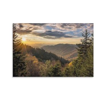 Imagem de National Forest Park - Impressão de pôster em tela Great Fog Mountain para decoração de parede de casa 16 x 24 polegadas (40 x 60 cm)