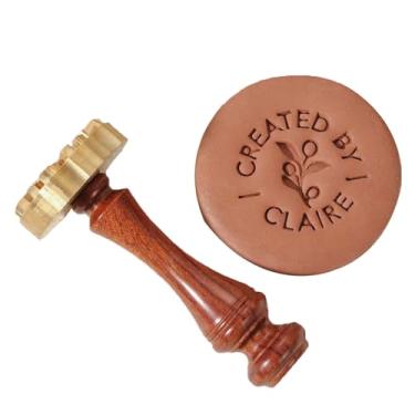 Imagem de Carimbo de cerâmica personalizado para argila e cerâmica de latão com sua assinatura profissional de ferramenta de argila (5 cm)