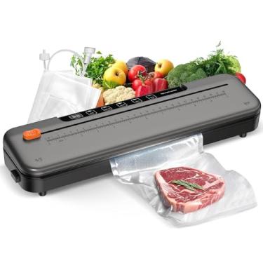 Imagem de Máquina seladora a vácuo compacta 75kPa para alimentos, máquina seladora a vácuo sous vide 6 em 1 com kits iniciantes, lâmina deslizante externa, cinza com contagem regressiva digital