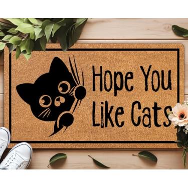 Imagem de Capacho engraçado de boas-vindas de gato preto 76 x 43 cm para entrada interna e externa, tapete de porta fofo para varanda, porta da frente, presente de inauguração de casa para amantes de gatos