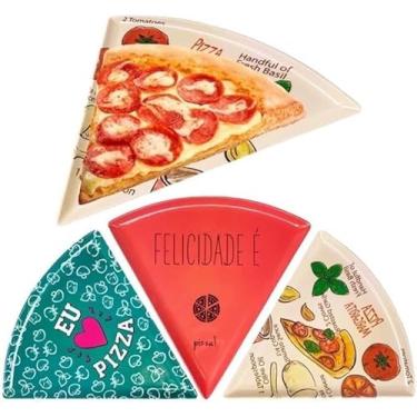 Imagem de Jogo de 6 Pratos Triangulares para Pizza, Melamina, Estampas Sortidas