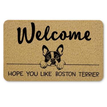 Imagem de Qnhij Tapetes de boas-vindas Boston Terrier para porta da frente, tapete de porta de cachorro, Hope You Like Boston Terrier, capacho engraçado para varanda externa, entrada interna, tapete de banho