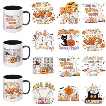 Imagem de Elewins Adesivos UV DTF de Halloween - 12 folhas fofas citações de Halloween UV DTF envoltório de copo para canecas de vidro café, decalques DIY para copos, esfregar à prova d'água em transferências