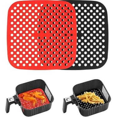 Imagem de Kit Forro de Silicone Quadrado para Airfryer – 19x19cm, Antiaderente e ReutilizáveL Cores Sortidas (2 unidades)