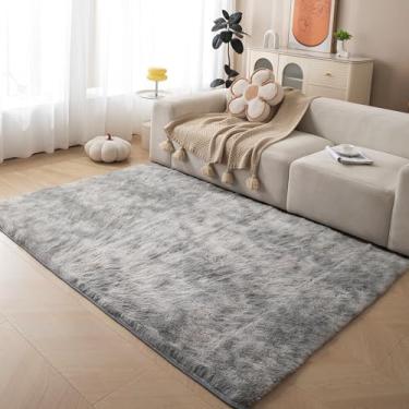 Imagem de ThreadGlobe Tapete felpudo premium, 1,8 m x 2,5 m, cinza tie-dye, ultramacio, tapete para sala de estar, tapete antiderrapante para quarto e berçário, decoração de piso luxuoso de toque suave, cinza
